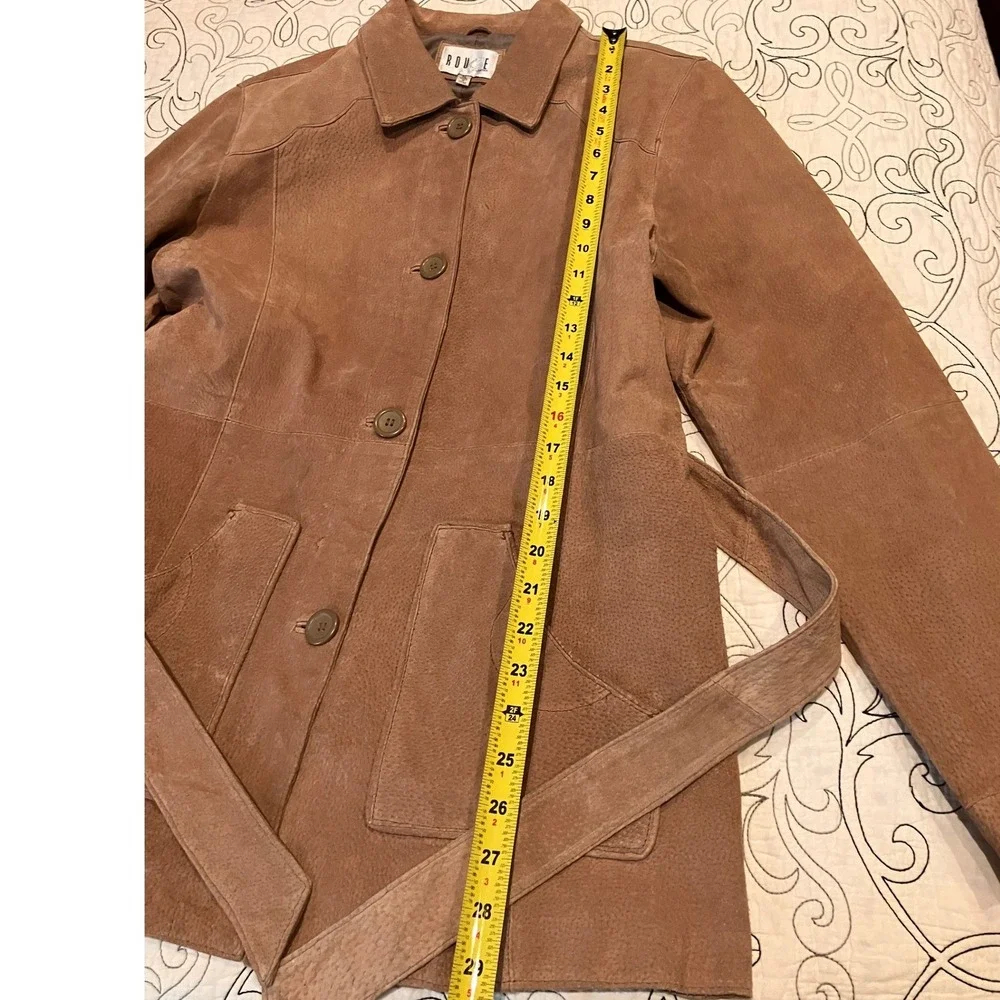 Rouge Leather Womens XL Cognac Brown Suede Belted Safari Jacket Button Front - Picture 12 of 13
